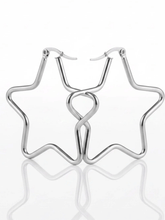 Load image into Gallery viewer, Womens Stainless Steel Silver Star Small Hoop‎ Earrings