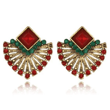 Load image into Gallery viewer, Womens‎ Gold Red Fan Stud Earrings