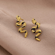 Load image into Gallery viewer, Curved Snake Stud Earrings Unisex Adult in Gold or‎ Silver Tone