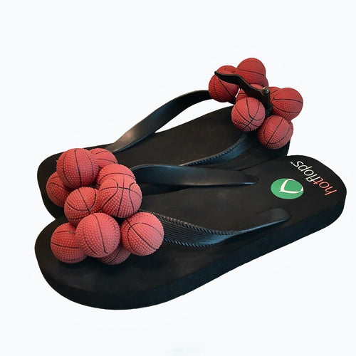 Hotflops Girls Flip Flops Size 4/5 Sandals Black Basketball Design Shoes - Preowned