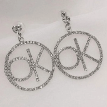 Load image into Gallery viewer, Womens Silver Letter Crystal OK Dangle Drop Hoop‎ Earrings