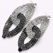 Load image into Gallery viewer, Womens‎ Silver Black Rhinestones Interlocking Teardrop Earrings