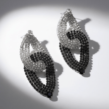 Load image into Gallery viewer, Womens‎ Silver Black Rhinestones Interlocking Teardrop Earrings