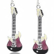 Load image into Gallery viewer, Womens‎ Silver Electric Guitar Fashion Earrings