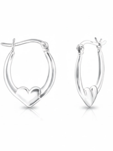 Load image into Gallery viewer, Womens Sterling‎ Silver .925 Small Heart Hoop Earrings
