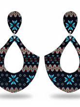 Load image into Gallery viewer, Womens‎ Wood Earrings Large Blue Aztec Jewelry