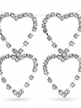 Load image into Gallery viewer, Womens Double Heart Silver Hoop Earrings Rhinestone Design Post Earrings