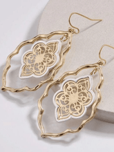Load image into Gallery viewer, Womens Gold Tone Oval Dangle Flower Earrings