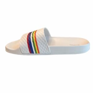 Michael Kors Gilmore Womens Slides White Leather Rainbow Sandals