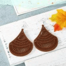 Load image into Gallery viewer, Womens Brown‎ Teardrop Wood Dangle Large Lightweight Earrings