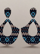 Load image into Gallery viewer, Womens‎ Wood Earrings Large Blue Aztec Jewelry