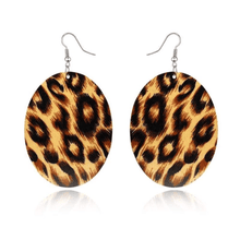 Load image into Gallery viewer, Womens‎ Brown Leopard Print Wood Lightweight Earrings