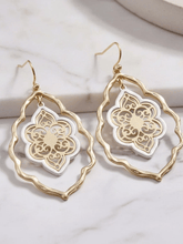 Load image into Gallery viewer, Womens Gold Tone Oval Dangle Flower Earrings