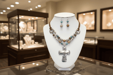 Load image into Gallery viewer, Womens Black Sliver Teardrop Pendant Necklace Earring Set