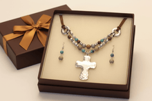 Load image into Gallery viewer, Womens Black Sliver Teardrop Pendant Necklace Earring Set