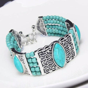 Turquoise & Antique Silver Multi-Strand Beaded Bracelet - 2 Colors
