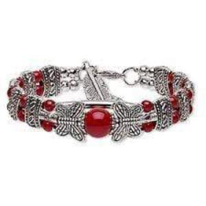 Antique Silver-Plated 2-Strand red & Silver Bracelet