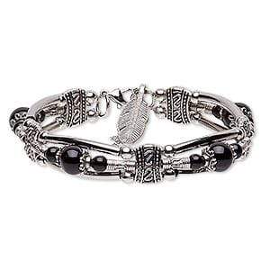 Antique Silver-Plated 2-Strand Silver & Black Bracelet
