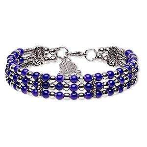 Antique Silver-Plated Steel 3-Strand Purple Bracelet