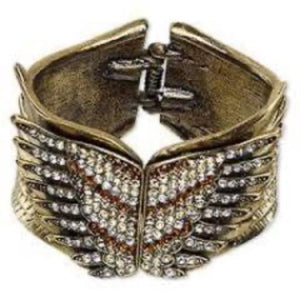 Womens Antique Gold USA Bracelet Hinged Stainless Steel Patriotic Wing Bangle Wristband