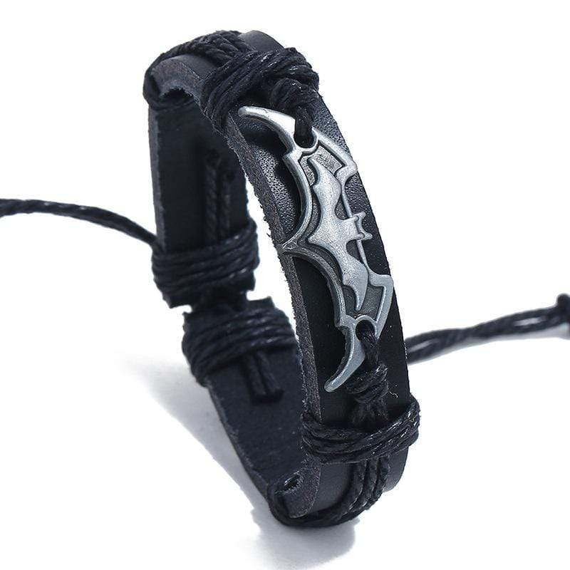 Batman Black and Silver Adjustable Leather Bracelet Unisex Adult