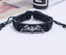 Load image into Gallery viewer, Batman Black and Silver Adjustable Leather Bracelet Unisex Adult
