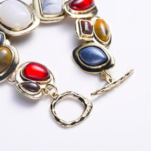 Load image into Gallery viewer, Gold Faux Gemstone Multi-Color Bracelet