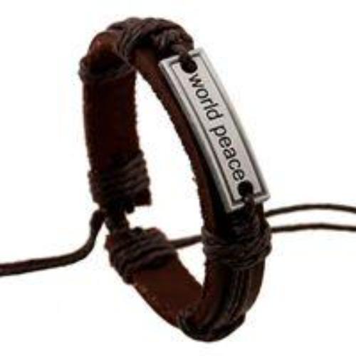 Leather Adjustable World Peace Brown Bracelet Unisex Adult