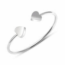 Load image into Gallery viewer, Stainless Steel Silver Double Heart Charm Flexible Bracelet Unisex Adult