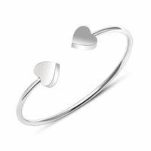 Titanium Silver Double Heart Flexible Bracelet