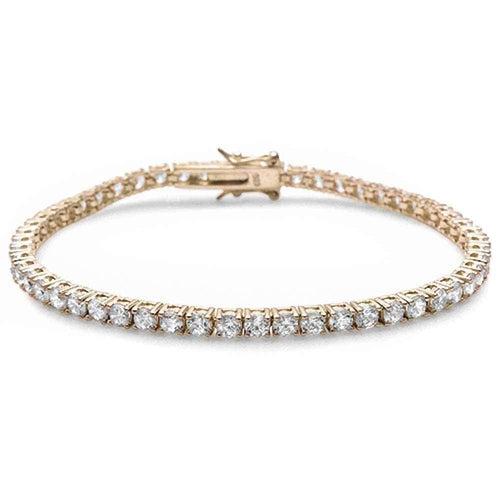 Womens Sterling Silver .925 4mm Zirconia Gold Plated Tennis Bracelet