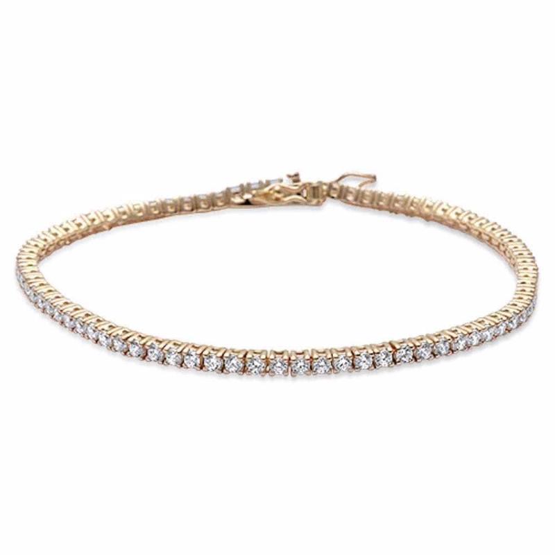 Sterling Silver .925 Gold-Plated 2mm Zirconia Paved Tennis Bracelet