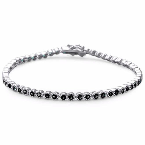 Womens Sterling Silver .925 Paved Black Onyx 7 inch Tennis Bracelet
