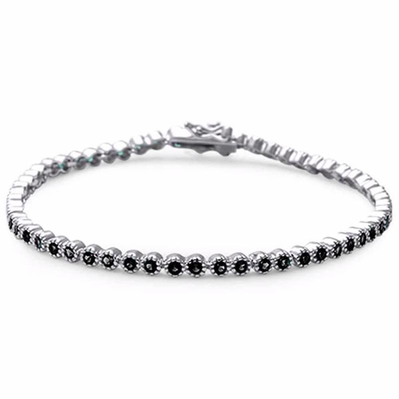 Sterling Silver .925 Paved Black Onyx 7 inch Tennis Bracelet