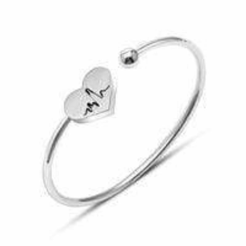 Stainless Steel  Silver Medical Heart Beat Flexible Bracelet Unisex Adult
