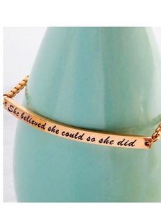 Titanium & Stainless Steel Bar "She Believed She Could So She Did"  Bracelet