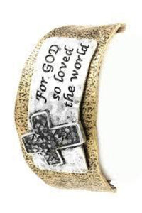 Hammered Worn Gold "John 3:16: Slider Adjustable Cuff Bracelet