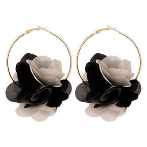 Womens Gold Flower Bud Hoop Statement Earrings