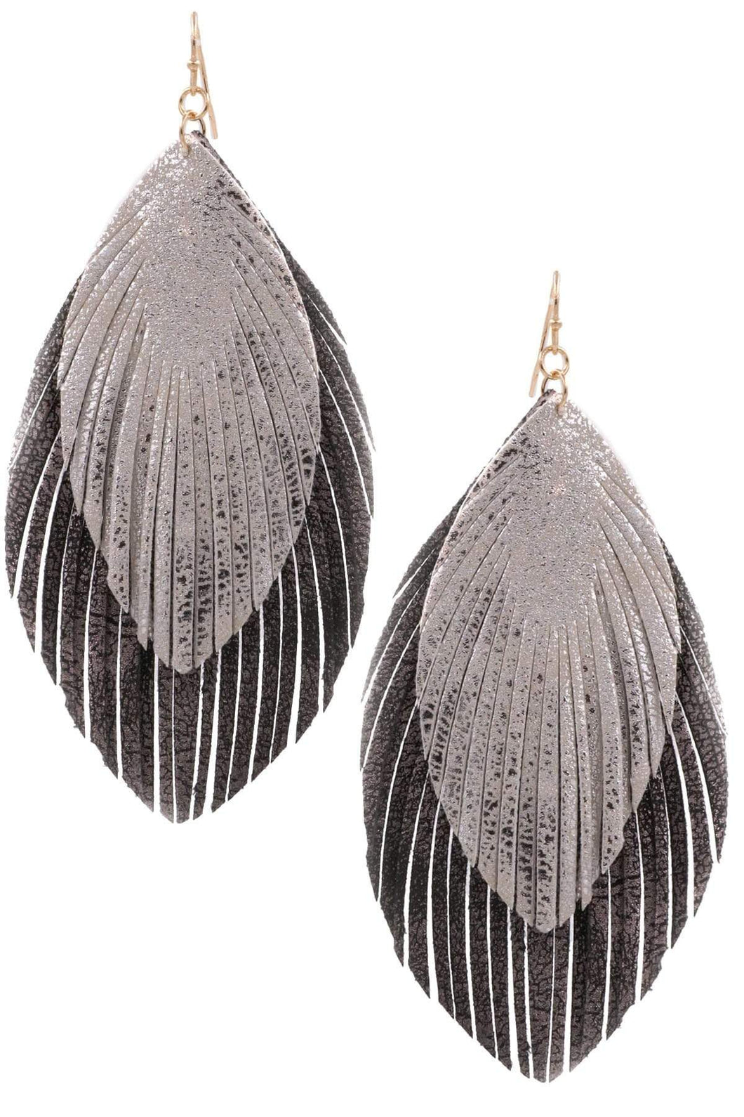 Earrings Womens Black Gray Leather Fringe Earrings Jewelry