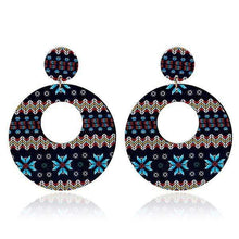 Load image into Gallery viewer, Earrings Womens Blue Aztec Design Hoop Earrings Jewelry