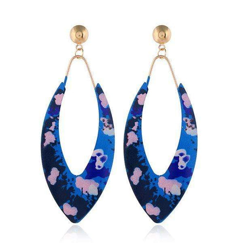 Womens Oval Blue And Gold Tone Hoop Earrings