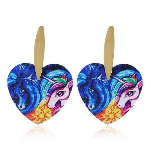 Earrings Womens Blue Unicorn Metal Heart Earrings Jewelry