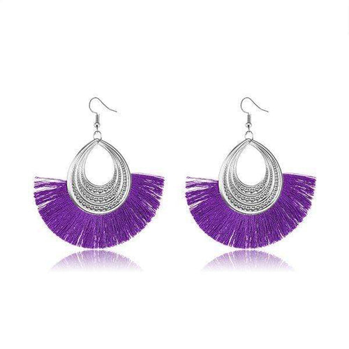 Womens Silver Purple Fringe Dangle Earrings