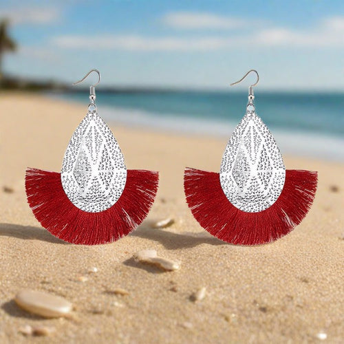 Earrings Womens Bohemia Tassel Red Dangle Earrings Jewelry