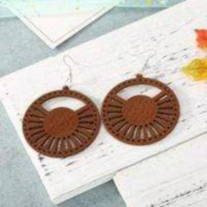 Womens Round Cut Out Wood Earrings - More Colors