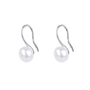 Womens Silver Plated Freshwater Cultured Pearl Button Earrings