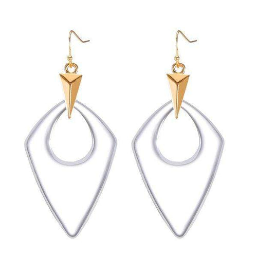 Womens Diamond Shape Clear Acrylic Earrings with Gold Tone Accent