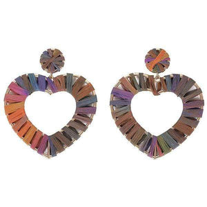 Womens Large Heart Earrings with Hand Woven Colorful Fabric