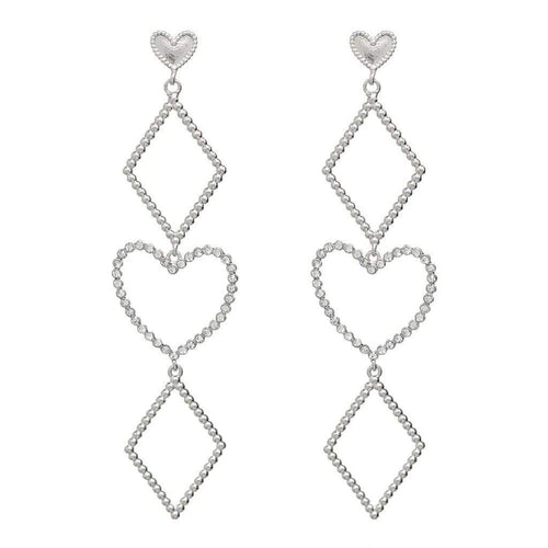 Etta'J Jewelry Earrings silver Silver Diamond & Heart Drop Earrings - More Colors