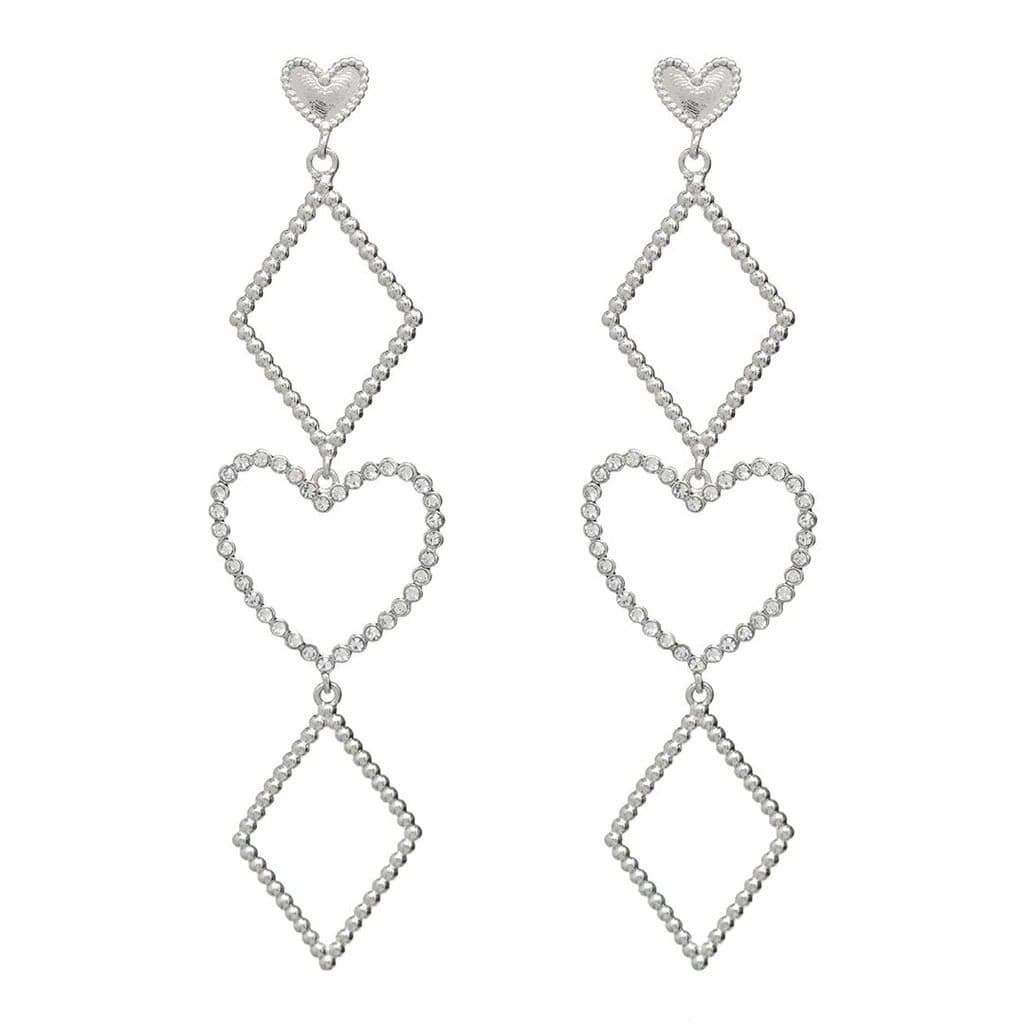 Etta'J Jewelry Earrings silver Silver Diamond & Heart Drop Earrings - More Colors